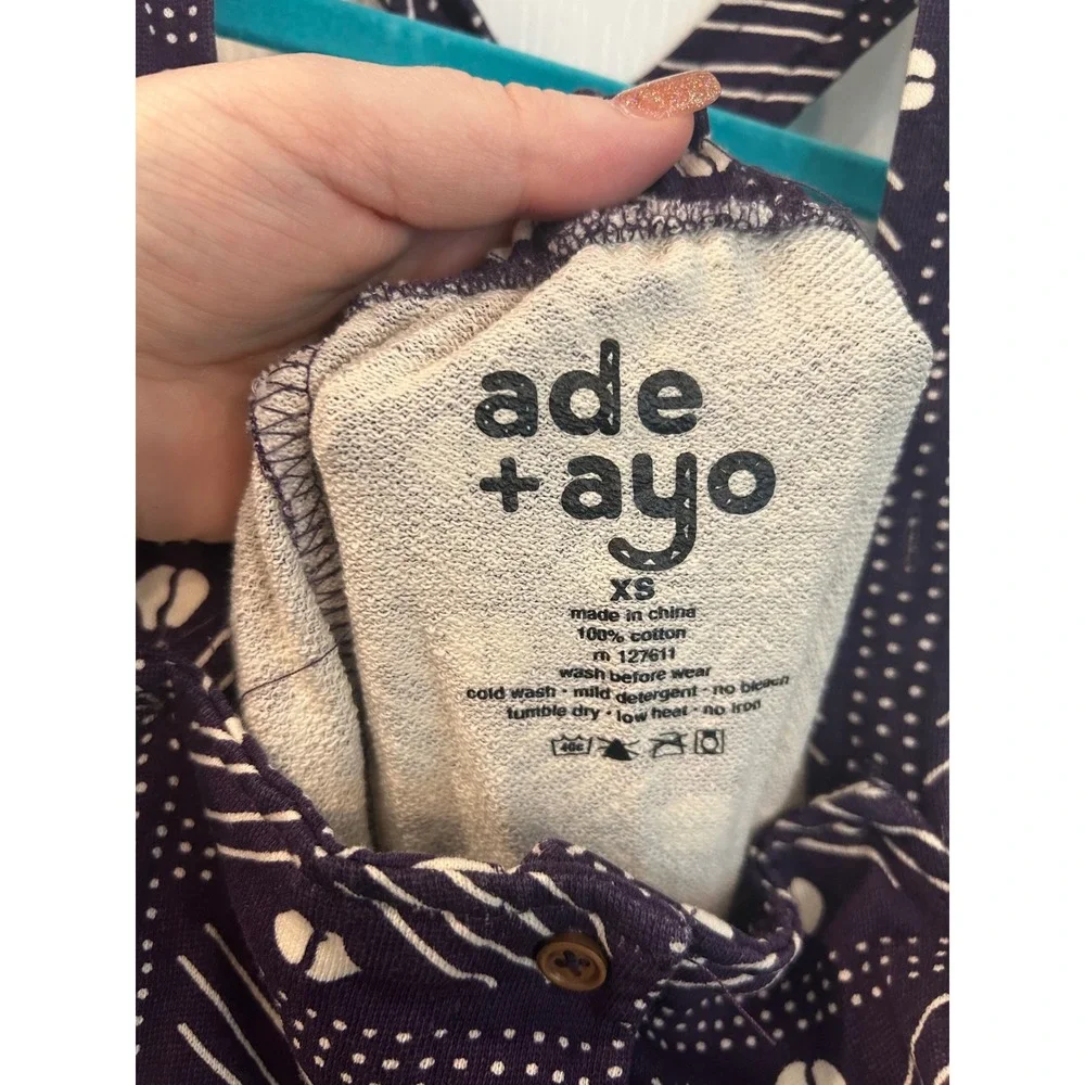 Ade + Ayo Overalls‎ Purple Geometric Mudcloth Print Cotton Dungarees Kids XS